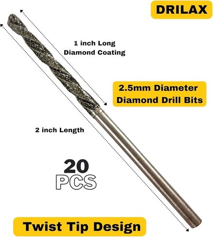 Diamond Drill Bit Set 1.5mm 20 Pieces Compatible with Dremel Collets Included Twist Tip Jewelry Beach Sea Glass Shells Gemstones Lapidary Ornament Bracelet Necklace Arts Crafts in Saudi Arabia