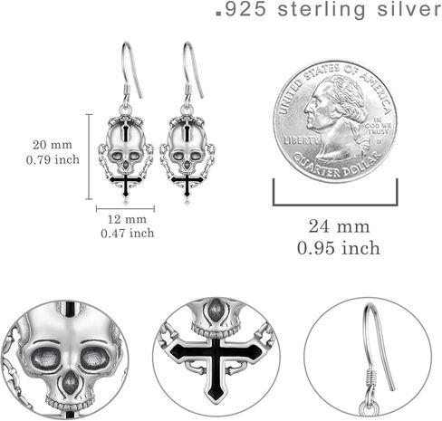 اقراط على شكل جمجمة من الفضة الاسترليني عيار 925، اقراط حلقية على شكل جمجمة قوطية، هدية عيد الميلاد، مجوهرات جمجمة للنساء والرجال، فضة استرلينية، بدون احجار, فضة استرلينية, لا أحجار كريمة in Saudi Arabia