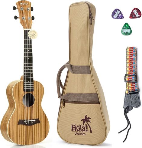 Concert Ukulele Bundle - LEFT HANDED, Deluxe Series by Hola! Music (Model HM-124LFT+), Bundle Includes: 24 Inch Mahogany Ukulele with Aquila Nylgut Strings Installed, Padded Gig Bag, Strap and Picks in Kuwait