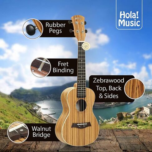 Concert Ukulele Bundle - LEFT HANDED, Deluxe Series by Hola! Music (Model HM-124LFT+), Bundle Includes: 24 Inch Mahogany Ukulele with Aquila Nylgut Strings Installed, Padded Gig Bag, Strap and Picks in Kuwait