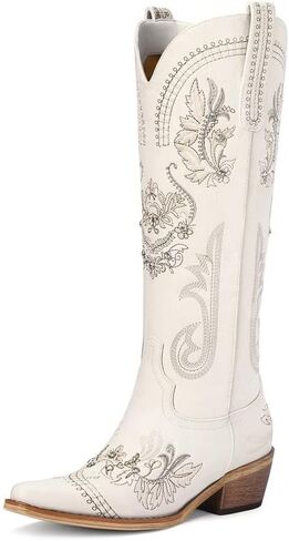Cowboy Boots for Women - Wide Calf Knee High Cowgirl Boots, Glitter Sparkly Rhinestone Western Country Boots with Classic Embroidery, Pointed Toe Pull On Zipper Retro Boots in Kuwait