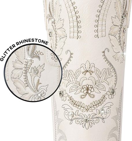 Cowboy Boots for Women - Wide Calf Knee High Cowgirl Boots, Glitter Sparkly Rhinestone Western Country Boots with Classic Embroidery, Pointed Toe Pull On Zipper Retro Boots in Kuwait