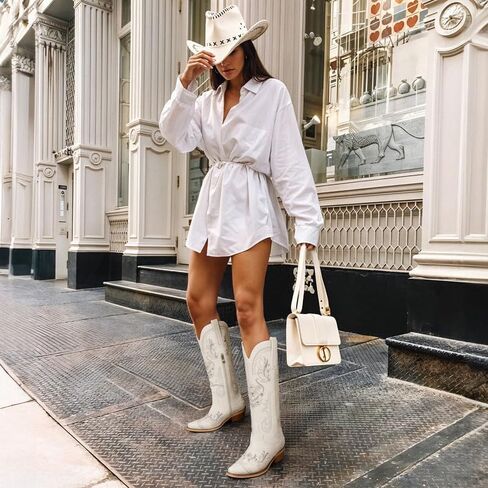 Cowboy Boots for Women - Wide Calf Knee High Cowgirl Boots, Glitter Sparkly Rhinestone Western Country Boots with Classic Embroidery, Pointed Toe Pull On Zipper Retro Boots in Kuwait