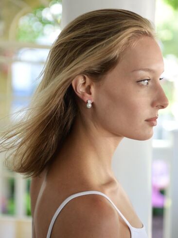 Mariell White Pearl Bridal Earrings with Cubic Zirconia Crystal Top, 9mm White Pearl Stud Earring, Perfect for Brides, Bridesmaids, Wedding Party and Everyday Wear, in Kuwait