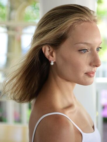 Mariell White Pearl Bridal Earrings with Cubic Zirconia Crystal Top, 9mm White Pearl Stud Earring, Perfect for Brides, Bridesmaids, Wedding Party and Everyday Wear, in Kuwait