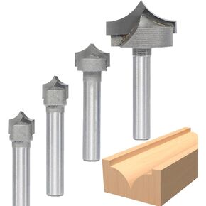 Akylin 4pcs Point Cutting Roundover Router Bit Set,1/2" Shank,Cutting Dia. 1/4“,3/8",1/2" and 1",Round-Over Plunge Cutter for Wood Plunging,Routing in Saudi Arabia