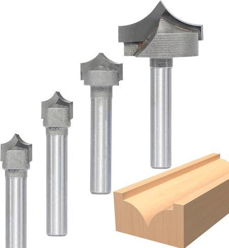Akylin 4pcs Point Cutting Roundover Router Bit Set,1/2" Shank,Cutting Dia. 1/4“,3/8",1/2" and 1",Round-Over Plunge Cutter for Wood Plunging,Routing in Saudi Arabia