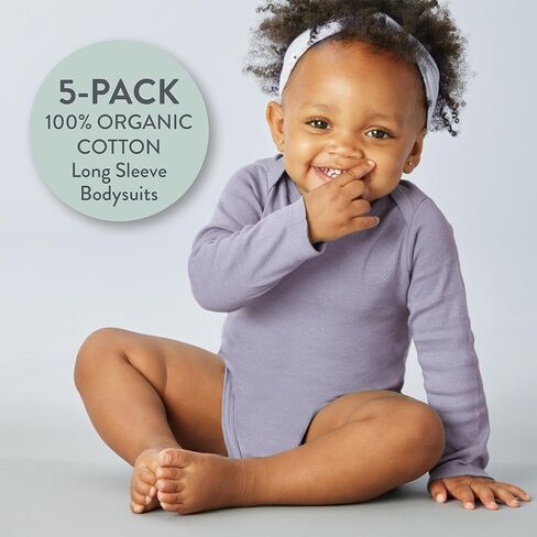 HonestBaby Unisex Baby Organic Cotton Long Sleeve Bodysuits Multi Pack And Toddler T-Shirt Set, 5 Pack Tutu Cute, 0-3 Months US in Saudi Arabia