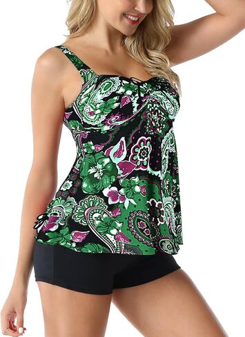 Septangle المرأة زائد حجم مايوه بيزلي طباعة قطعتين ملابس السباحة Tankini ملابس السباحة in Kuwait