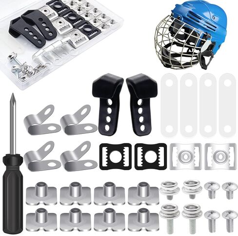 61 Pcs Football Helmet Repair Kit, Hockey Helmet Replacement Parts, Including J Clips Visor Clips Rubber Gasket Screw Nuts with 1 Pcs Srewdriver, Chin Strap Adapter for Hockey, Baseball, Softball Helm in Kuwait