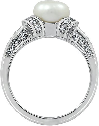 Amazon Collection Platinum Plated Sterling Silver Infinite Elements Cubic Zirconia Freshwater Cultured Pearl Ring in Saudi Arabia
