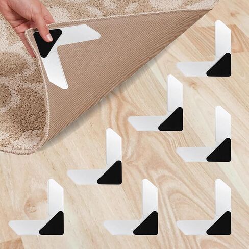 NeverCurl 4pk Rug Corner Grippers - Instantly Flattens Rug Corners to Hold Rug Down, Stiff Layer Prevent Curling, Renewable Carpet Gripper Sticky Gel, Easy Lift Design to Clean Under Rugs in Kuwait