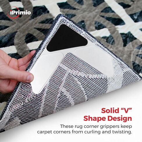 NeverCurl 4pk Rug Corner Grippers - Instantly Flattens Rug Corners to Hold Rug Down, Stiff Layer Prevent Curling, Renewable Carpet Gripper Sticky Gel, Easy Lift Design to Clean Under Rugs in Kuwait