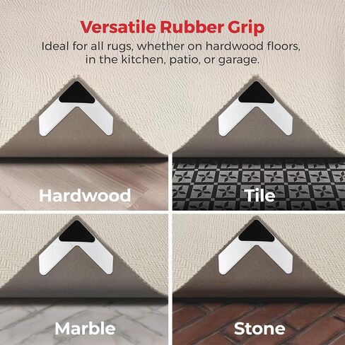 NeverCurl 4pk Rug Corner Grippers - Instantly Flattens Rug Corners to Hold Rug Down, Stiff Layer Prevent Curling, Renewable Carpet Gripper Sticky Gel, Easy Lift Design to Clean Under Rugs in Kuwait