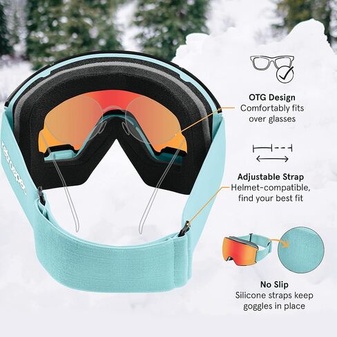 Retrospec Zenith Ski & Snowboard Snow Goggles for Men and Women with Toric Lens - OTG (Over the Glasses) Design and 100% UV Protection for Skiing and Snowboarding in Saudi Arabia