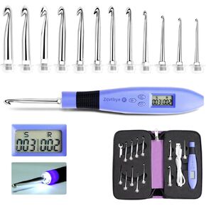 Counting Crochet Hook Set Digital, Crochet Kit with 12 Different Size Interchangeable Crochet Needle, Ergonomic Crochet Hooks with 2 Levels Led and Digital Stitch Counter for Crocheting and Knitting in Saudi Arabia