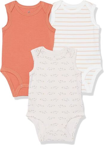 بدلة قطعة واحدة من Amazon Essentials للأطفال من الجنسين بدون أكمام من الجيرسي القطني القابل للتمدد (Amazon Aware سابقًا)، عبوة من 3 قطع، محايدة، 12 شهرًا in Kuwait