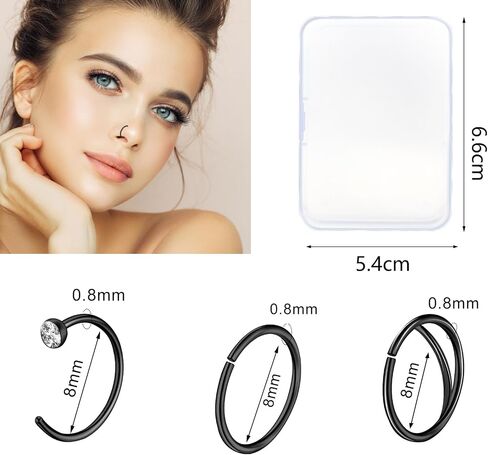 ONESING 29 Pcs 20G Black Nose Rings for Women Nose Piercing Jewelry L Shape Nose Rings Studs Nose Rings Hoop Stainless Steel Nose Jewelry Body Piercing Jewelry for Women Men in Saudi Arabia
