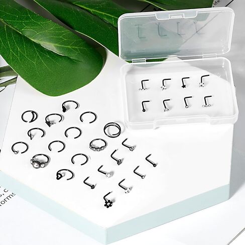 ONESING 29 Pcs 20G Black Nose Rings for Women Nose Piercing Jewelry L Shape Nose Rings Studs Nose Rings Hoop Stainless Steel Nose Jewelry Body Piercing Jewelry for Women Men in Saudi Arabia
