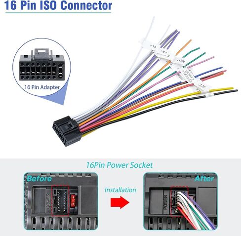 Jayubien 16Pin ISO Car Stereo Radio Wiring Harness Adapter with Butt Connectors SWC Reverse Control Cable for Android Stereo Wire Harness in Kuwait