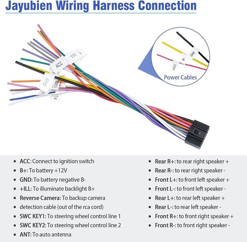 Jayubien 16Pin ISO Car Stereo Radio Wiring Harness Adapter with Butt Connectors SWC Reverse Control Cable for Android Stereo Wire Harness in Kuwait