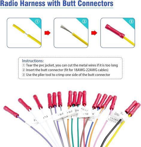 Jayubien 16Pin ISO Car Stereo Radio Wiring Harness Adapter with Butt Connectors SWC Reverse Control Cable for Android Stereo Wire Harness in Kuwait