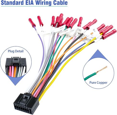 Jayubien 16Pin ISO Car Stereo Radio Wiring Harness Adapter with Butt Connectors SWC Reverse Control Cable for Android Stereo Wire Harness in Kuwait