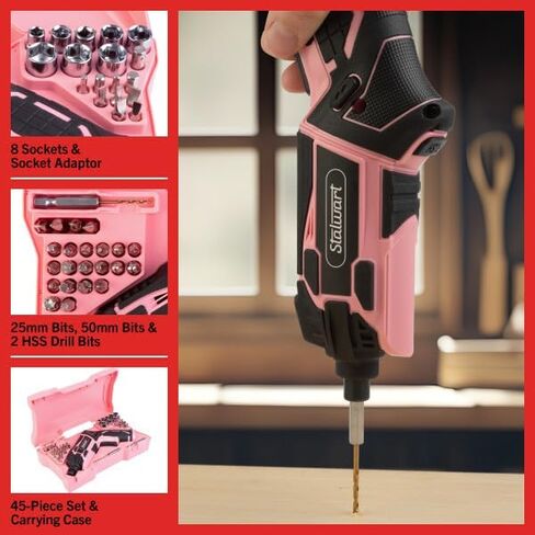 4V Electric Screwdriver 45-Piece Set - Rechargeable Cordless 4.5Nm 250RPM Screw Gun with Dual Position Grip and LED Light by Stalwart (Red) in Saudi Arabia