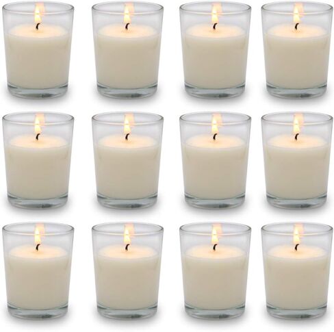 Set of 12 White Votive Candles Clear Glass Filled Unscented Soy Wax Candle for Home Décor Spa Weddings Birthday Holidays Party and DIY in Saudi Arabia