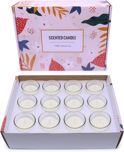 Set of 12 White Votive Candles Clear Glass Filled Unscented Soy Wax Candle for Home Décor Spa Weddings Birthday Holidays Party and DIY in Saudi Arabia
