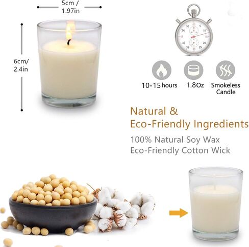 Set of 12 White Votive Candles Clear Glass Filled Unscented Soy Wax Candle for Home Décor Spa Weddings Birthday Holidays Party and DIY in Saudi Arabia