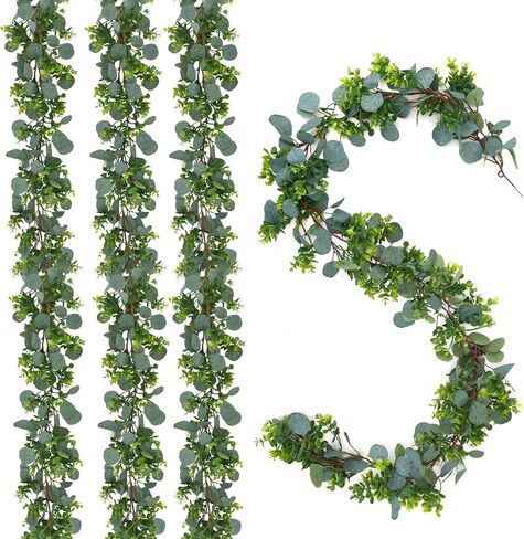 JPSOR 2pcs 6.6ft Artificial Eucalyptus Garland Faux Greenery Garland Fake Eucalyptus Leaves for Wedding Arch Farmhouse Mantle Table Runner Centerpiece Home Party Decor in Kuwait