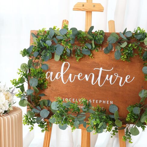 JPSOR 2pcs 6.6ft Artificial Eucalyptus Garland Faux Greenery Garland Fake Eucalyptus Leaves for Wedding Arch Farmhouse Mantle Table Runner Centerpiece Home Party Decor in Kuwait