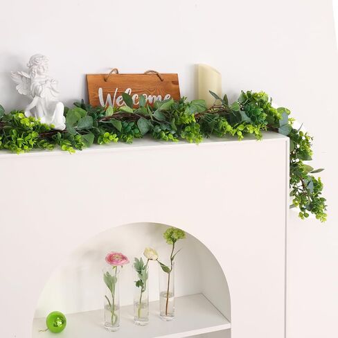 JPSOR 2pcs 6.6ft Artificial Eucalyptus Garland Faux Greenery Garland Fake Eucalyptus Leaves for Wedding Arch Farmhouse Mantle Table Runner Centerpiece Home Party Decor in Kuwait