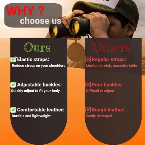 مبياو حزام حزام للمنظار، حزام مناظير قابل للتعديل وفاخر للصيد، حزام حزام مناظير متقاطع، يناسب حمل المنظار والكاميرات وأجهزة تحديد المدى واكثر من ذلك،, أسود in Kuwait