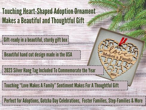Adoption Gifts, Gotcha Day Gifts, Love Makes A Family Adoption Ornament in Laser Cut Wood 2023, Great Adoption Gifts for Family Or Our Blended Idea, Comes in a Gift Box in Saudi Arabia