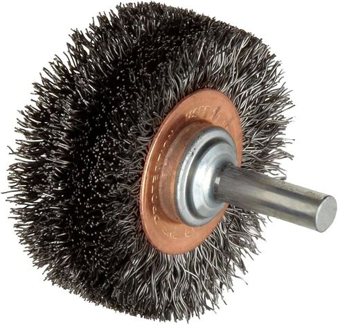 Weiler 17619 2" Wide Face Stem-Mounted Crimped Wire Wheel, .0118" Steel Fill, 1/4" Stem, Made in the USA in Saudi Arabia