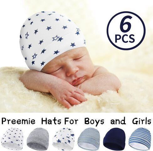 Newcotte 6 Pcs Preemie Baby Hats Cotton Preemie Caps Warm Preemie Beanie Premature Baby Hospital Hats Preemie Hats NICU for Preemie Boys Girls in Saudi Arabia
