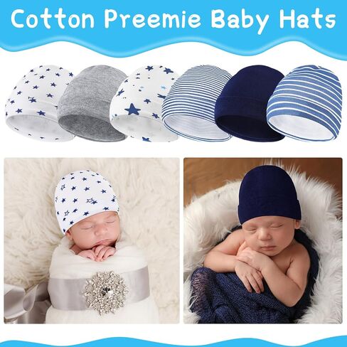 Newcotte 6 Pcs Preemie Baby Hats Cotton Preemie Caps Warm Preemie Beanie Premature Baby Hospital Hats Preemie Hats NICU for Preemie Boys Girls in Saudi Arabia