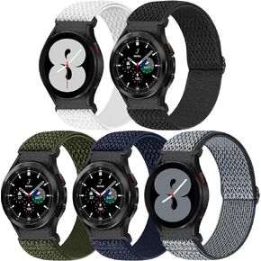 5 Pack No Gap Bands Compatible with Samsung Galaxy Watch 6/5/ 4 40mm 44mm/ Watch 5 Pro 45mm/Galaxy Watch 4/6 Classic 42mm 43mm 46mm 47mm, 20mm Elastic Nylon Sport Band for Women Men