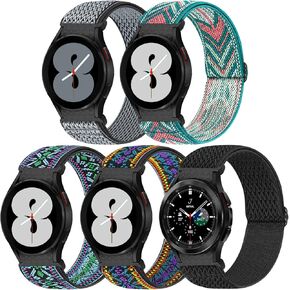 5 Pack No Gap Bands Compatible with Samsung Galaxy Watch 6/5/ 4 40mm 44mm/ Watch 5 Pro 45mm/Galaxy Watch 4/6 Classic 42mm 43mm 46mm 47mm, 20mm Elastic Nylon Sport Band for Women Men