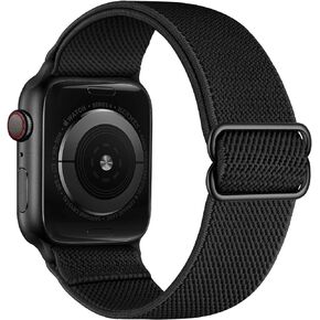 OXWALLEN XL Stretch Solo Loop Band Compatible with Apple Watch 9/8/7/6/5/4/3 SE 2/1 41mm 40mm 38mm, Adjustable Stretchy Elastic Nylon Braided Stretches Sport Strap for iWatch Women Men, Black