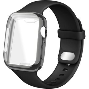 Sport Band Compatible for Apple Watch Band 45mm 44mm 42mm 41mm 40mm 38mm with Screen Protector Case, Men Women Soft Silicone Strap for iWatch Series 7 6 5 4 3 2 1 SE(38mm-Black)