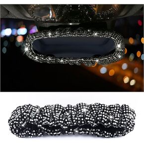 Bling Rear View Mirror Cover with Crystal Rhinestones,Fluffy Car Mirror Cover Car Decor for Women,Universal Rear View Mirror Accessories for Most Cars,SUVs,Trucks (Black Diamond)