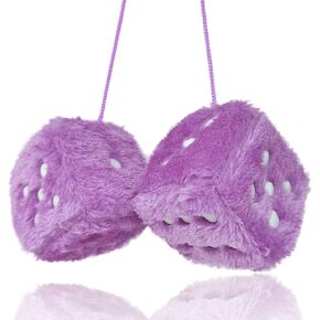 Fuzzy Plush Dice for Car Mirror, Pair of Retro 3" White Dice with Black Dots for Car Interior Hanging Ornament Decoration