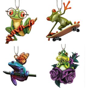 4 Pcs Acrylic Frog Decorative Pendant Funny Frog Car Mirror Hanging Car Interior,Car Hanging Decorative Ornament Acrylic Car Mirror Hanging Accessories