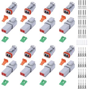 70 PCS Deutsch DT Grey 2 Pin Connectors 8 Set, Waterproof Electrical Wire Connector with Stamped Contacts and Seal Plug for Truck, Off-Road Vehicles, Construction, Agriculture, Motorcycle Wiring