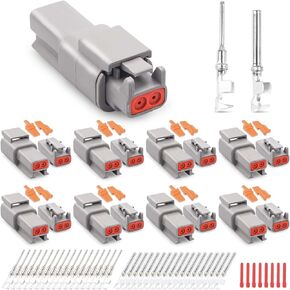 JRready ST6329-204 Deutsch Connector Kit (2Pin 16Sets,4Pin 14Sets）Waterproof Deutsch DTM Connector with 20# Stamped Contacts 16-22 AWG Terminals Pins Seal Plugs DTM Connector(Gray)