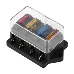 Block,12-24V Car 4 Way Circuit Standard Blade Box Block Holder with 5A+10A+15A+20A Waterpoof Cover for 12V/24V Automotive Truck Boat Marine RV Van Vehicle
