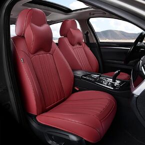 Brown Car Seat Covers, Universal Seat Covers for Cars, Waterproof Leatherette Auto Seat Protectors with Head Pillow, Car Seat Cushions Fit for Most Sedans SUV Pick-up Truck, Front Pair